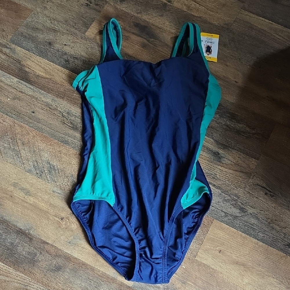 Lands' End Women's One Piece Swimsuit - Navy and Teal